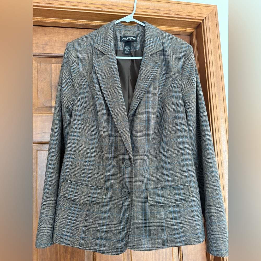 Lane Bryant Brown and Gray Plaid Blazer
